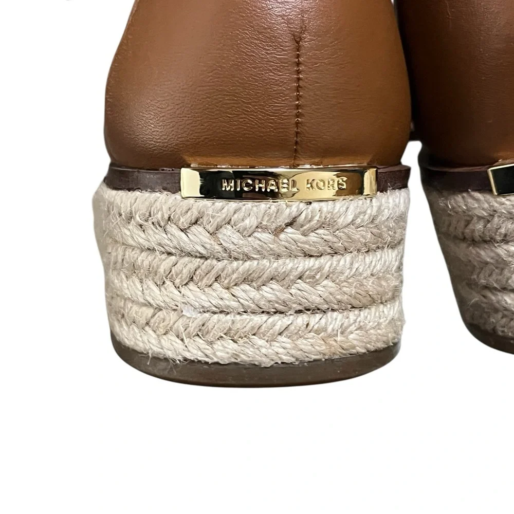 MICHAEL Michael Kors Tan Leather Espadrille Sandals with Gold Buckle